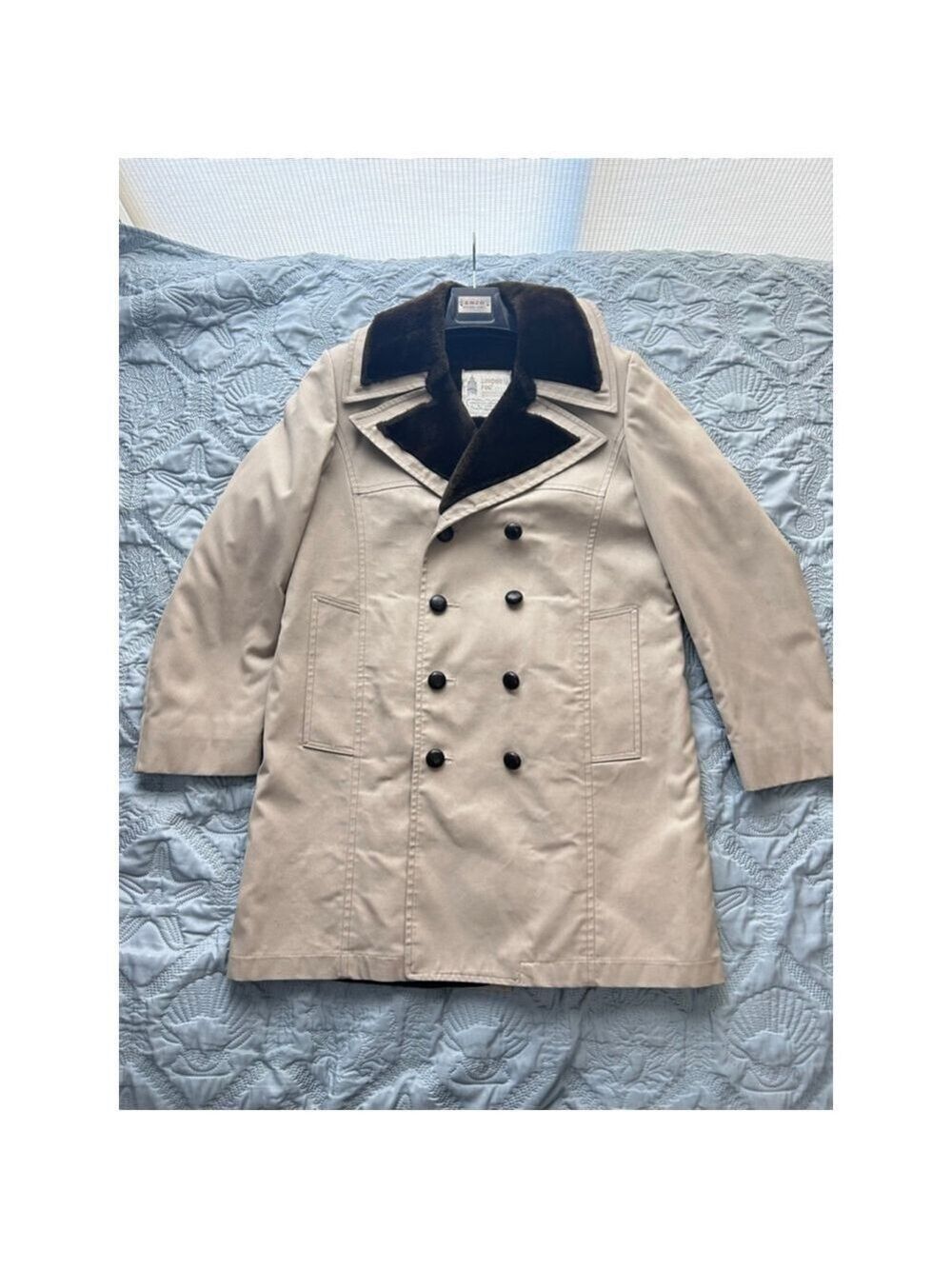 Vintage London Fog Faux Fur Lined Trench Coat Beige 38R Double Breasted - Picture 2 of 15